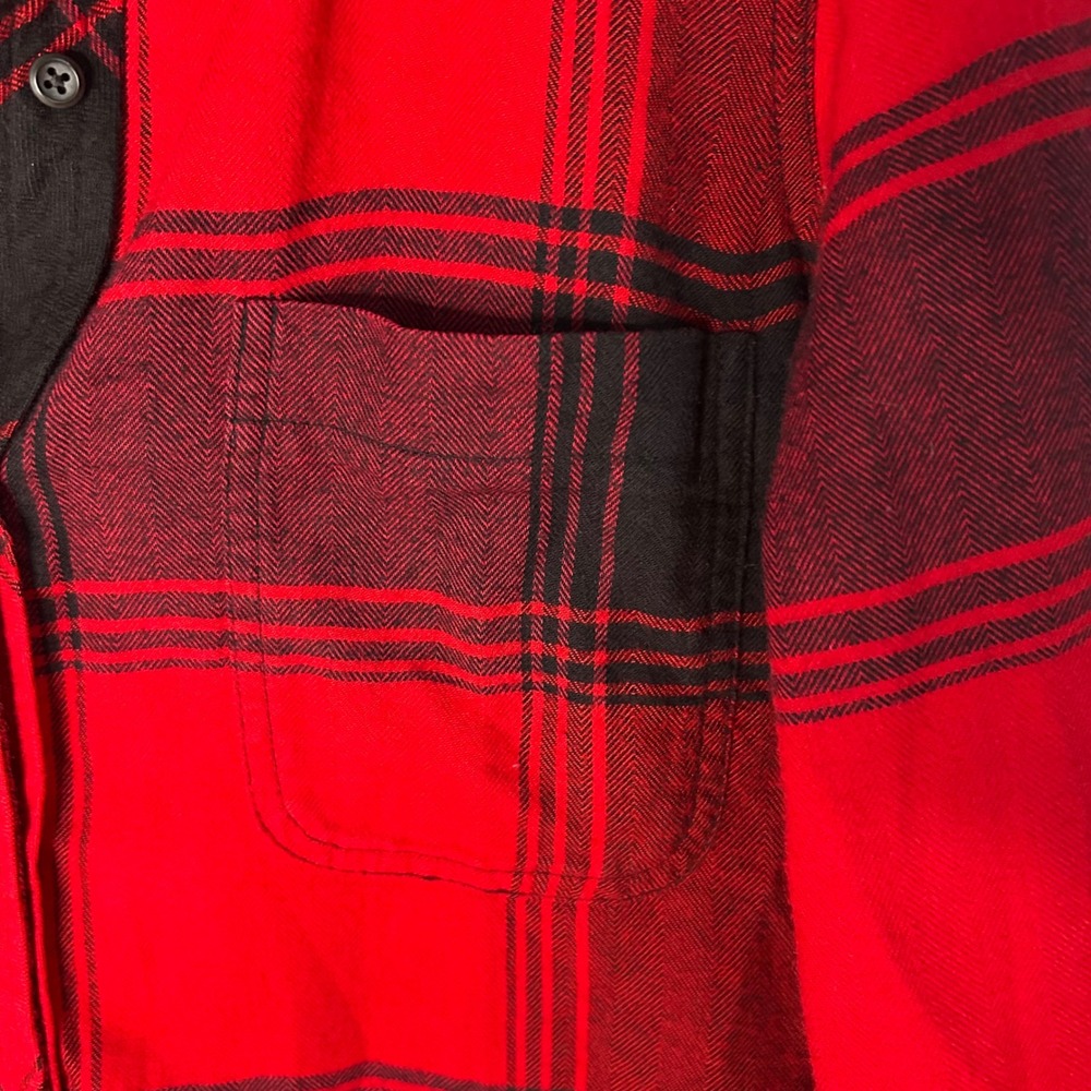 Athleta Womens XS Red Black Buffalo Plaid Flannel Button Down Shirt Herringbone - Picture 3 of 10